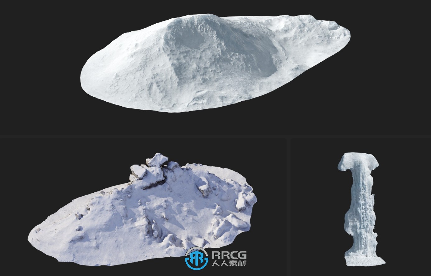 Megascans北极冰雪自然雪地相关3D模型与材质合集