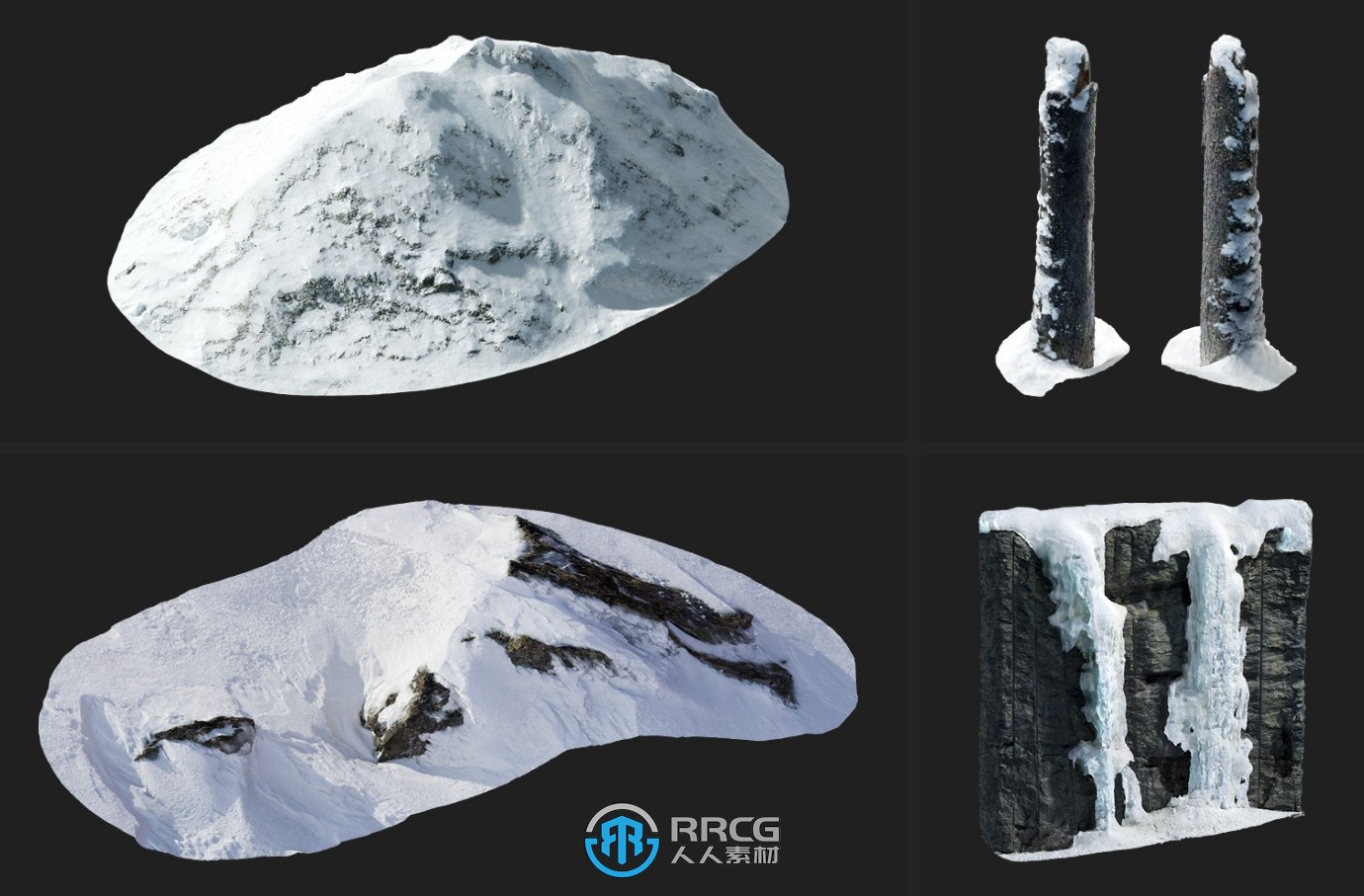 Megascans北极冰雪自然雪地相关3D模型与材质合集