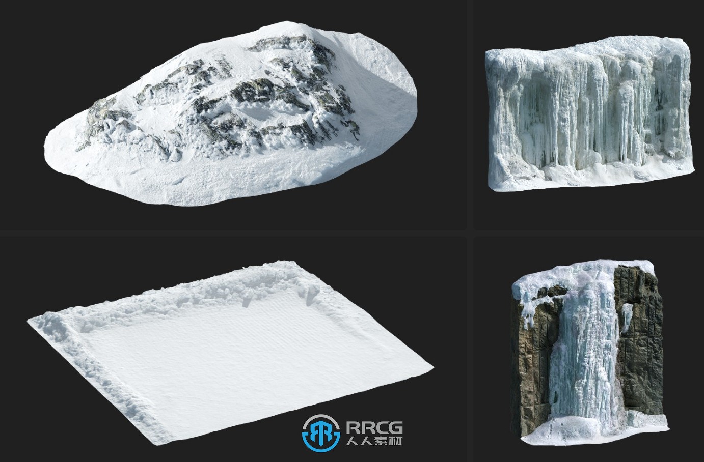 Megascans北极冰雪自然雪地相关3D模型与材质合集