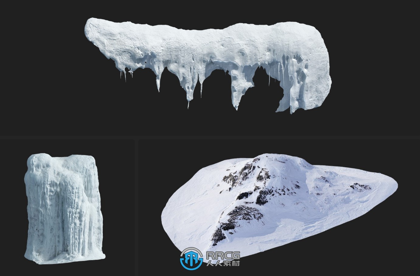 Megascans北极冰雪自然雪地相关3D模型与材质合集