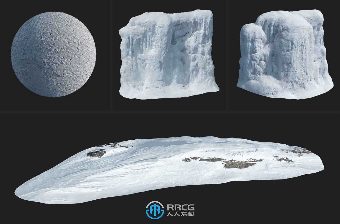 Megascans北极冰雪自然雪地相关3D模型与材质合集