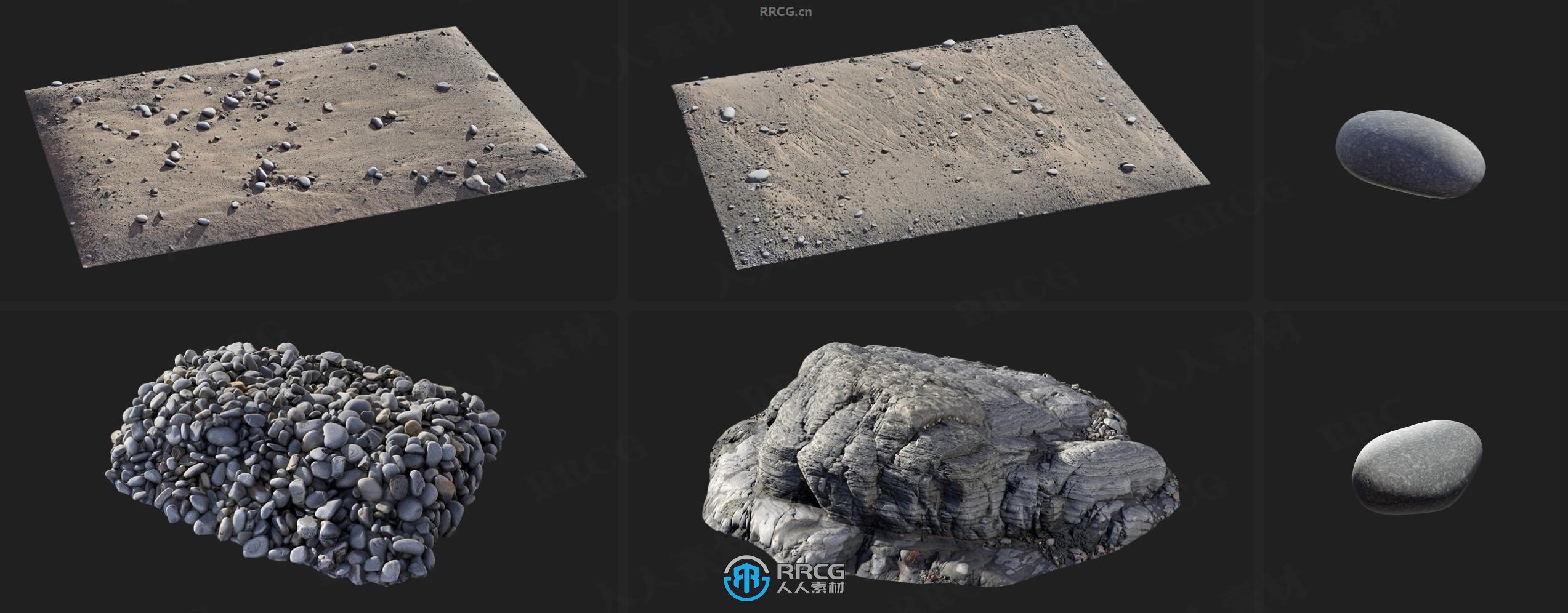 Megascans沙滩礁石海岸岩石石头相关3D模型与材质合集