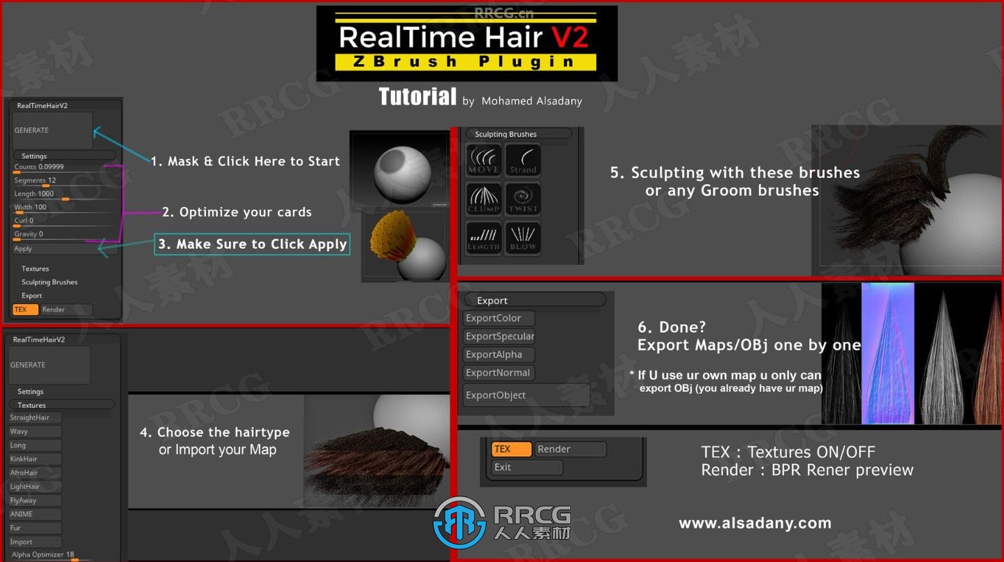 Real-time Hair实时头发制作ZBrush插件V2版