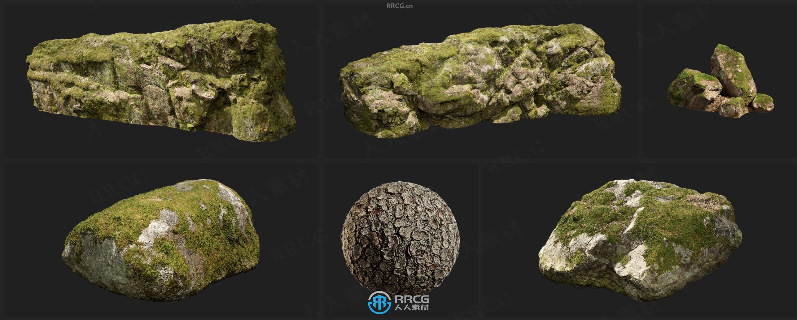 Megascans北欧森林树干岩石苔藓等相关3D模型与贴图合集