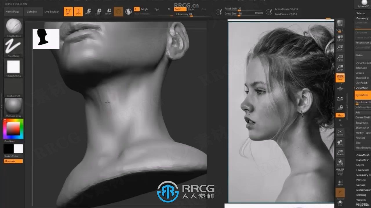 【中文字幕】Zbrush女性人物头部肖像数字雕刻流程视频教程