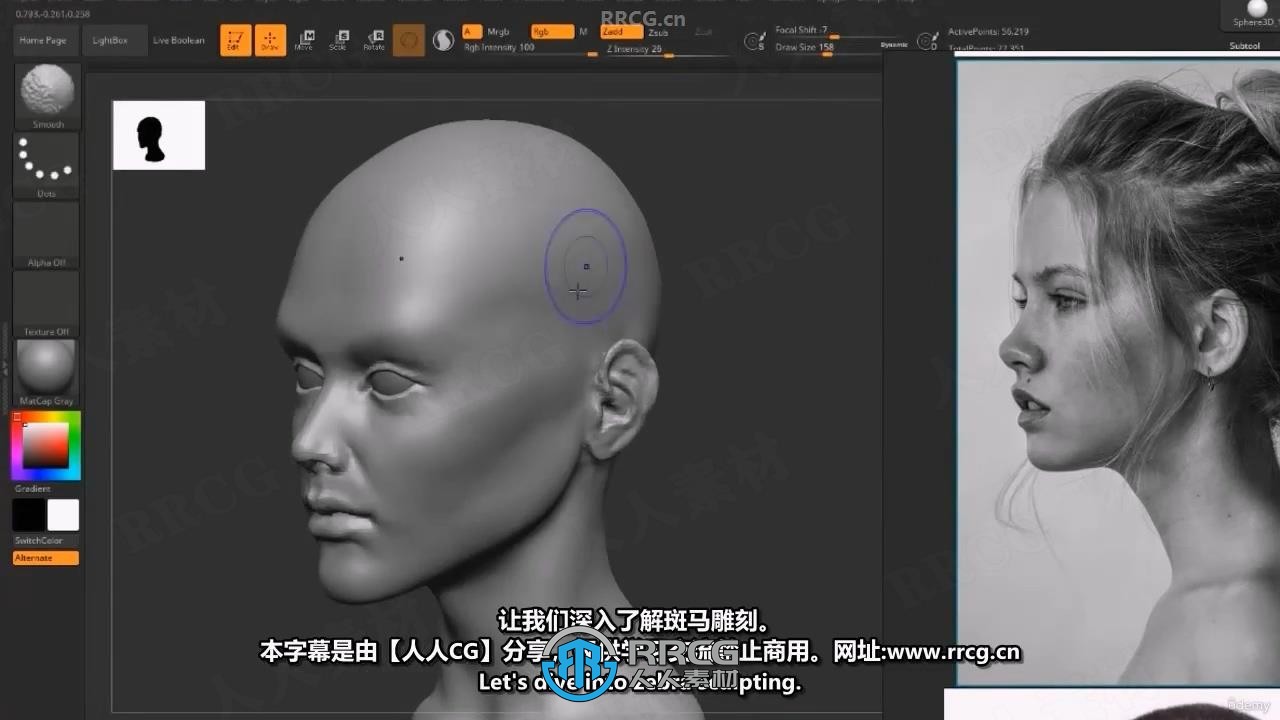 【中文字幕】Zbrush女性人物头部肖像数字雕刻流程视频教程