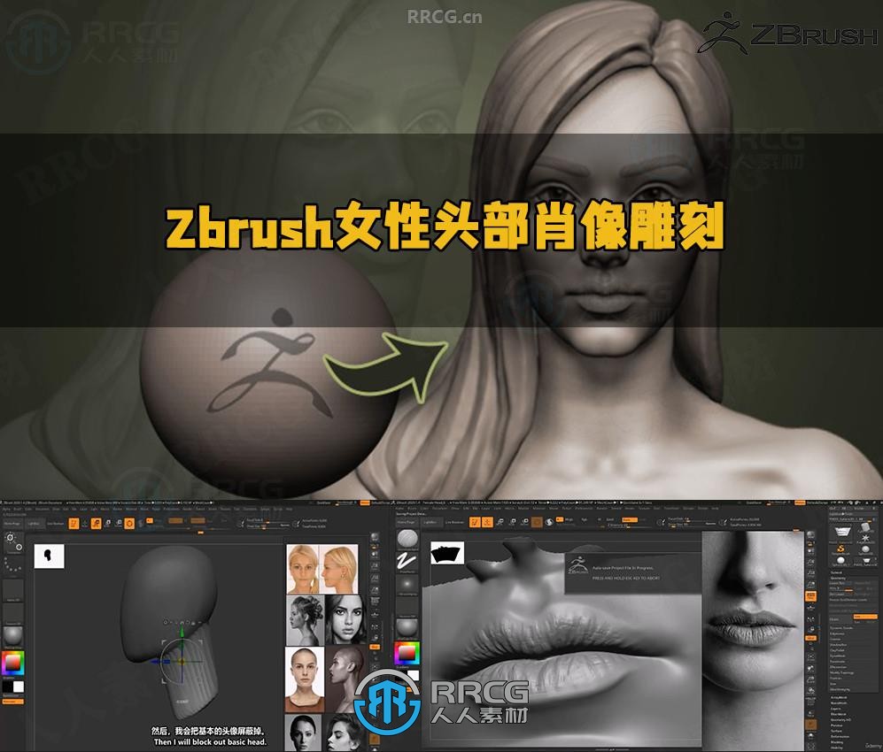 【中文字幕】Zbrush女性人物头部肖像数字雕刻流程视频教程