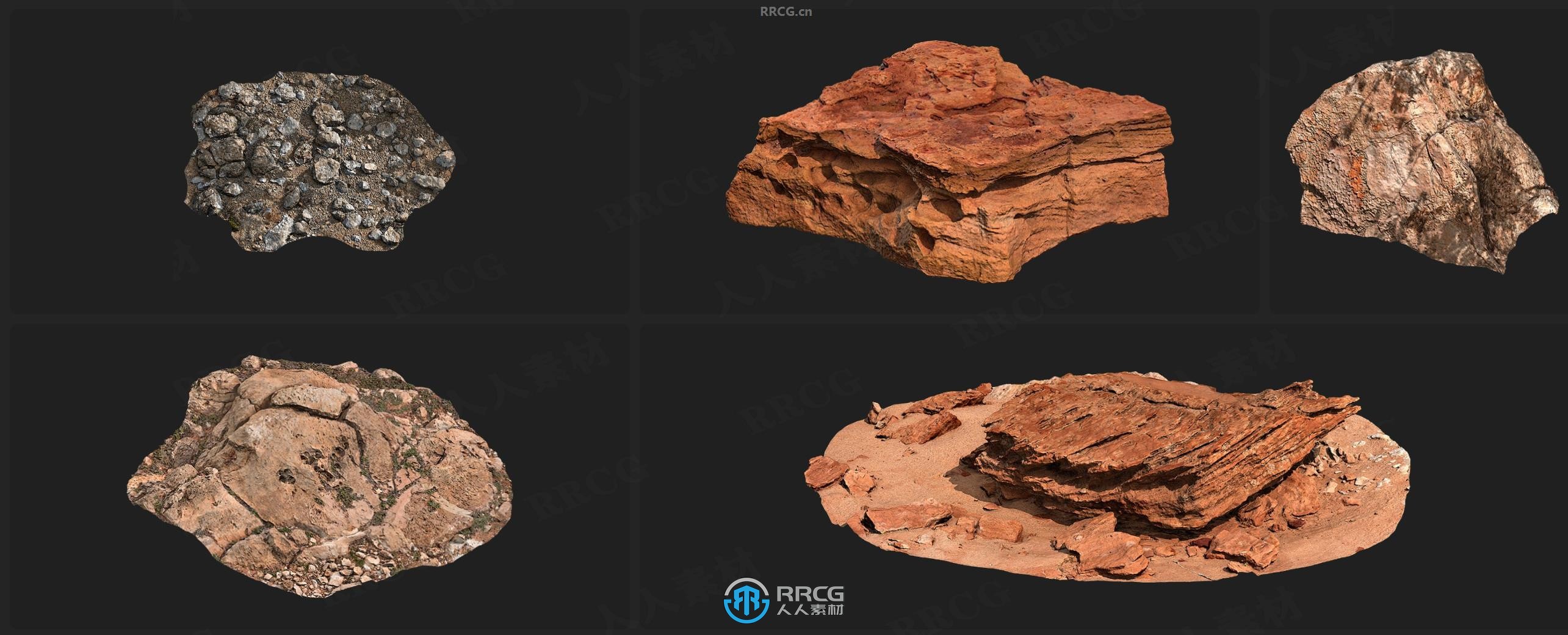 Megascans悬崖峭壁岩石沙子与植物相关3D模型与贴图合集