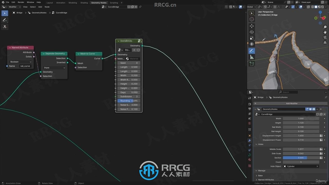 Blender几何节点程序化制作桥梁视频教程