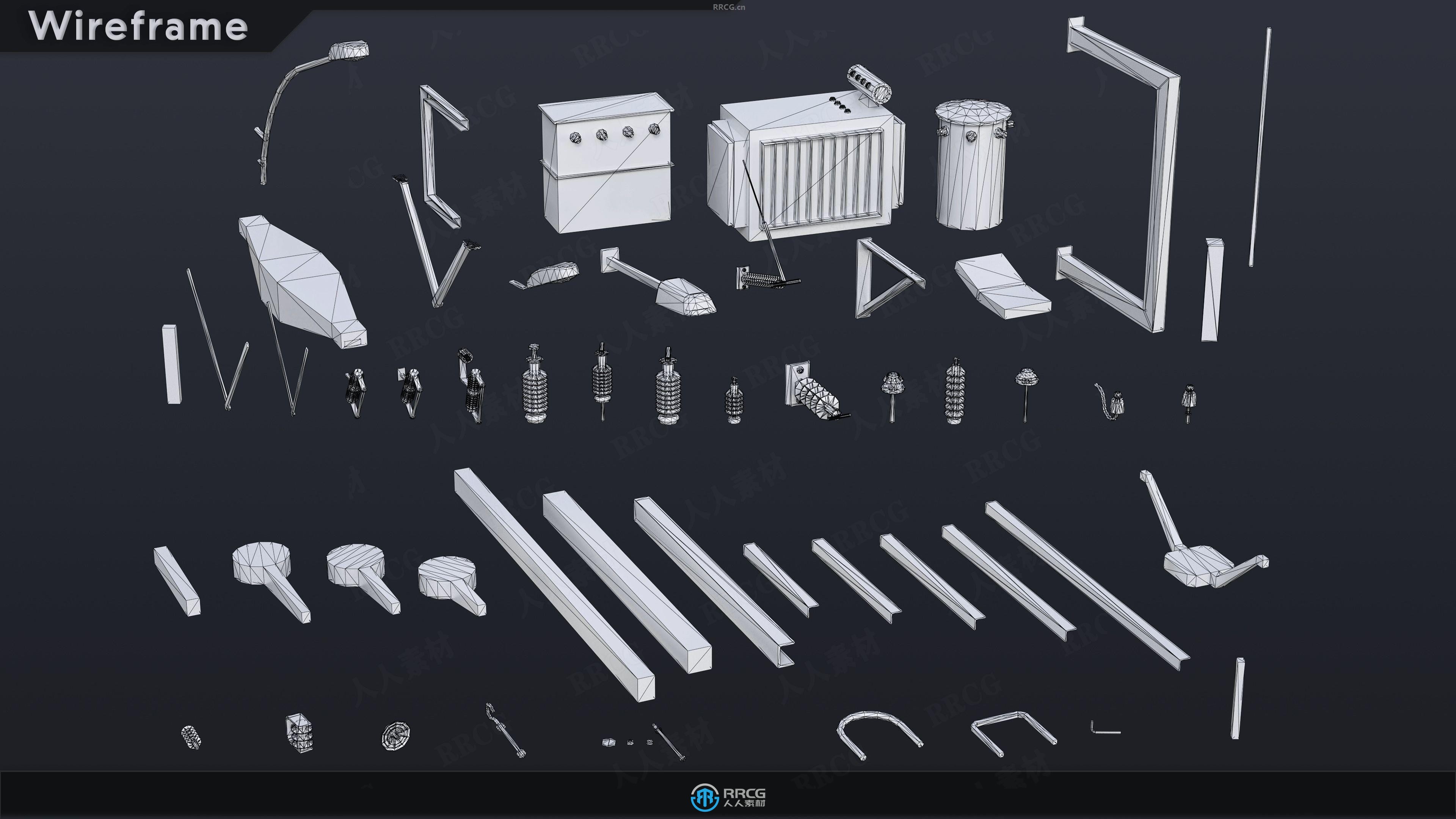 30组电线杆及组装部件公共设施3D模型资源包