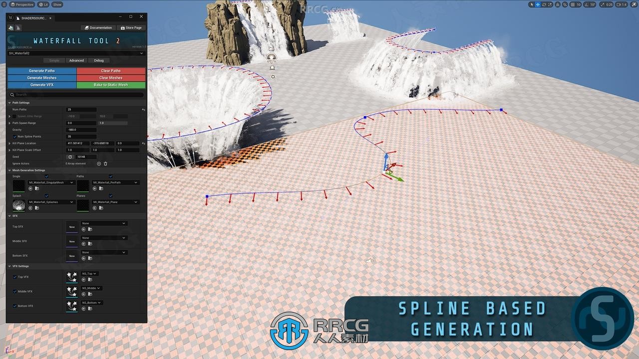 真实瀑布特效制作工具插件UE游戏素材