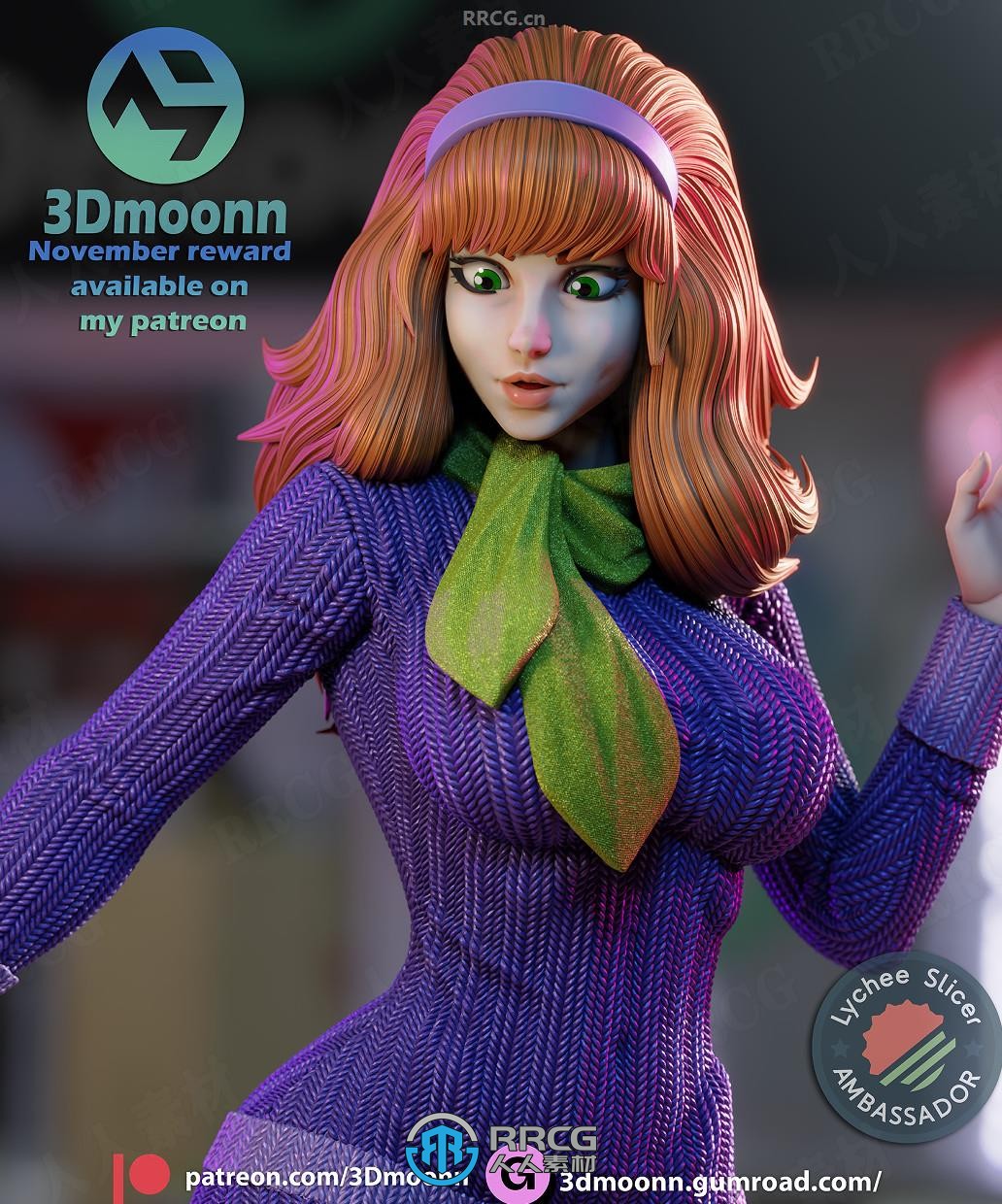 戴夫妮Daphne《史酷比狗》动画角色雕刻手办3D打印模型