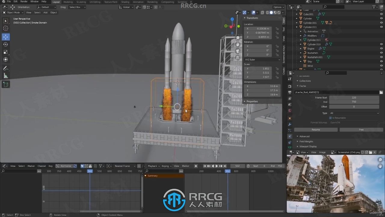 【中文字幕】Blender航天飞机火箭发射特效动画制作视频教程