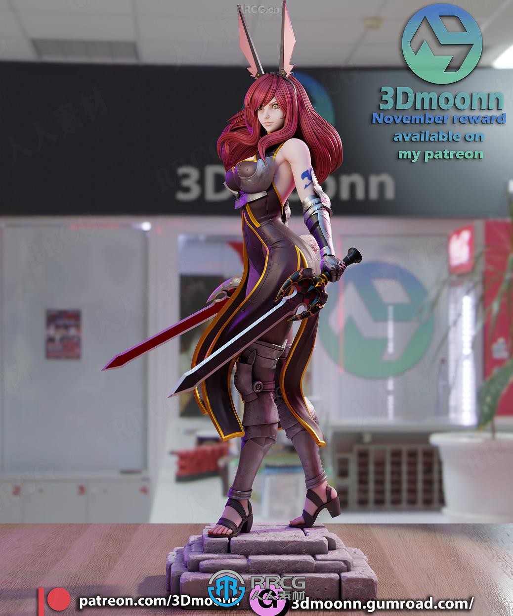 艾露莎·舒卡勒托Erza Scarlet《妖精的尾巴》动漫角色雕刻手办3D打印模型