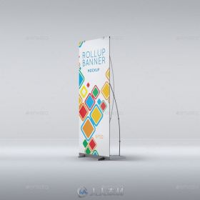 联体立式可卷广告牌展示PSD模板roll-up-banner-mock-up-12965924