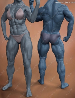 强壮身材肌肉明显男性女性3D模型
