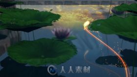 美丽的莲花池金色粒子光线飞舞标志显示LOGO演绎AE模板 Videohive Lotus Pond O...