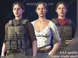 女性战士角色与装备等3D模型Unity游戏素材资源