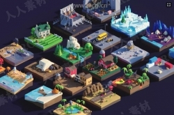 低聚古代宫殿建筑3D游戏场景道具工具Unity游戏素材资源