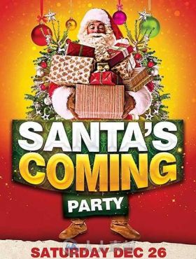 圣诞来了派对海报PSD模板Santas_Coming_Party_Flyer