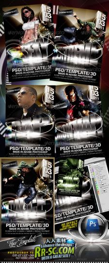 《Party舞会宣传单页PSD分层》Extreme 3D Flyer Template 4x6