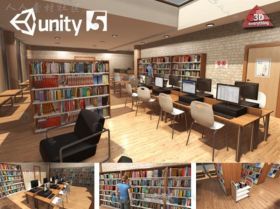 现代图书馆室内道具3D模型Unity素材资源