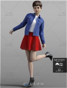 女性美丽时尚舒适的牛仔夹克服装3D模型合辑